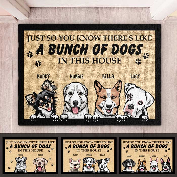 A Bunch Of Dogs In This House - Personalized Decorative Mat