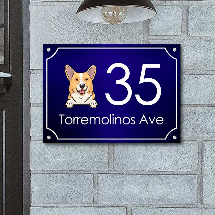 Dog Peeking House Number - Personalized Metal Sign