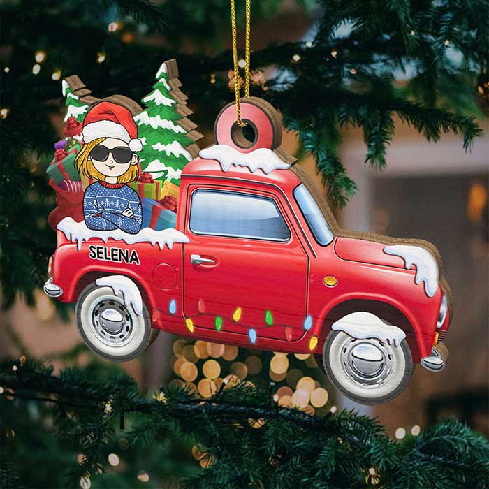 Loads Of Love With Kids - Personalized Custom Car Shaped Wood Christmas Ornament