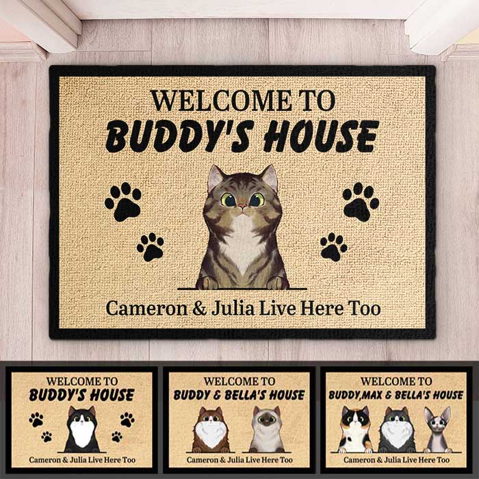 Personalized Welcome to Cat's House - Funny Personalized Cat Decorative Mat, Doormat