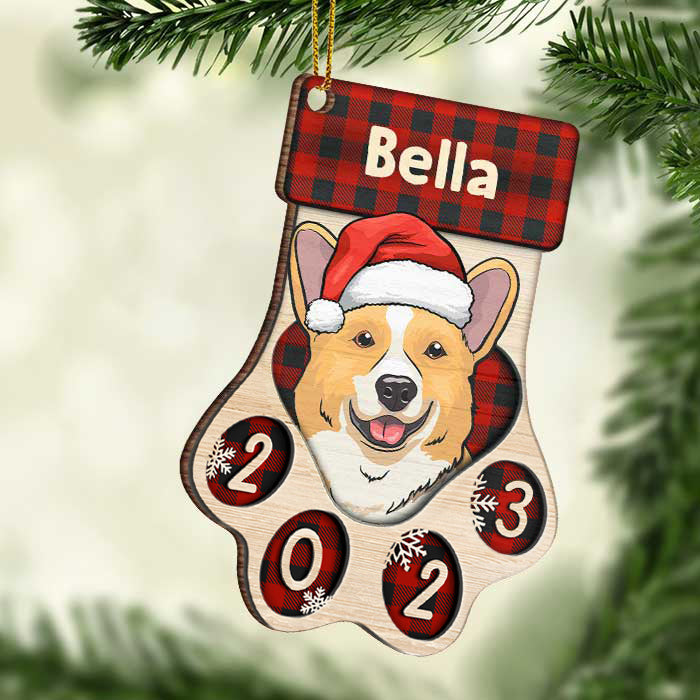 Happy Pawlidays - Christmas Dogs And Smiling Cats - Personalized Custom Paw Shaped Wood Christmas Ornament