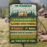 Camping Rules - Sit By The Campfire - Personalized Metal Sign