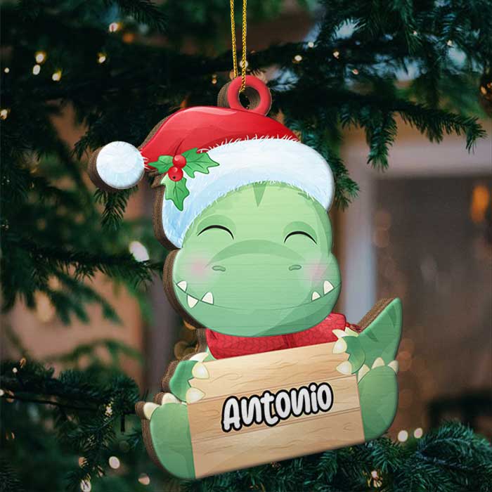 Happy A Roarrrsome Christmas - Personalized Custom Dino Shaped Wood Christmas Ornament