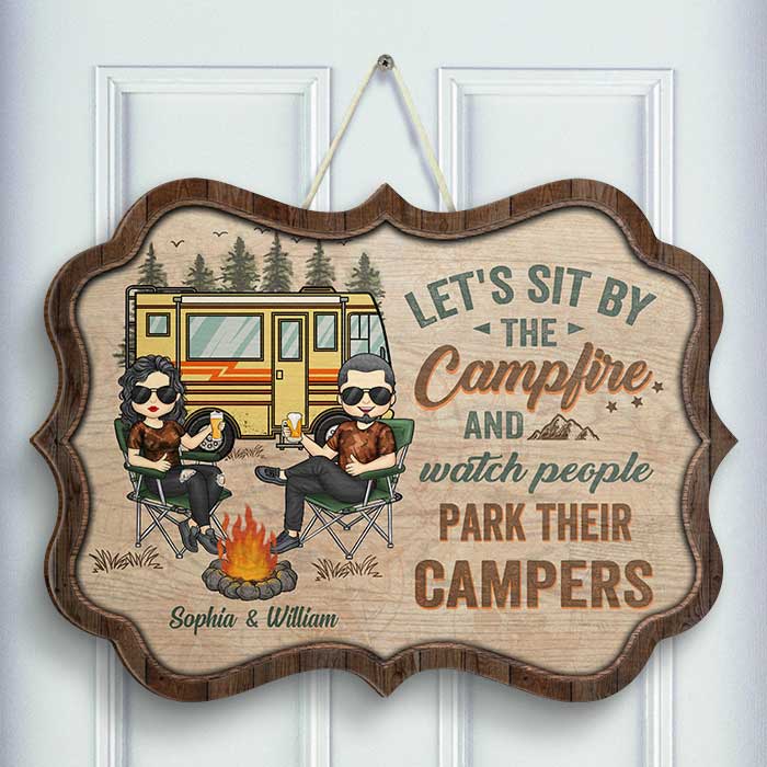 Camping Partners For Life - Husband & Wife - Gift For Camping Couples, Personalized Shaped Door Sign