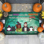 A Wicked Witch And Her Little Monsters Live Here With One Handsome Devil  - Personalized Decorative Mat, Halloween Ideas.