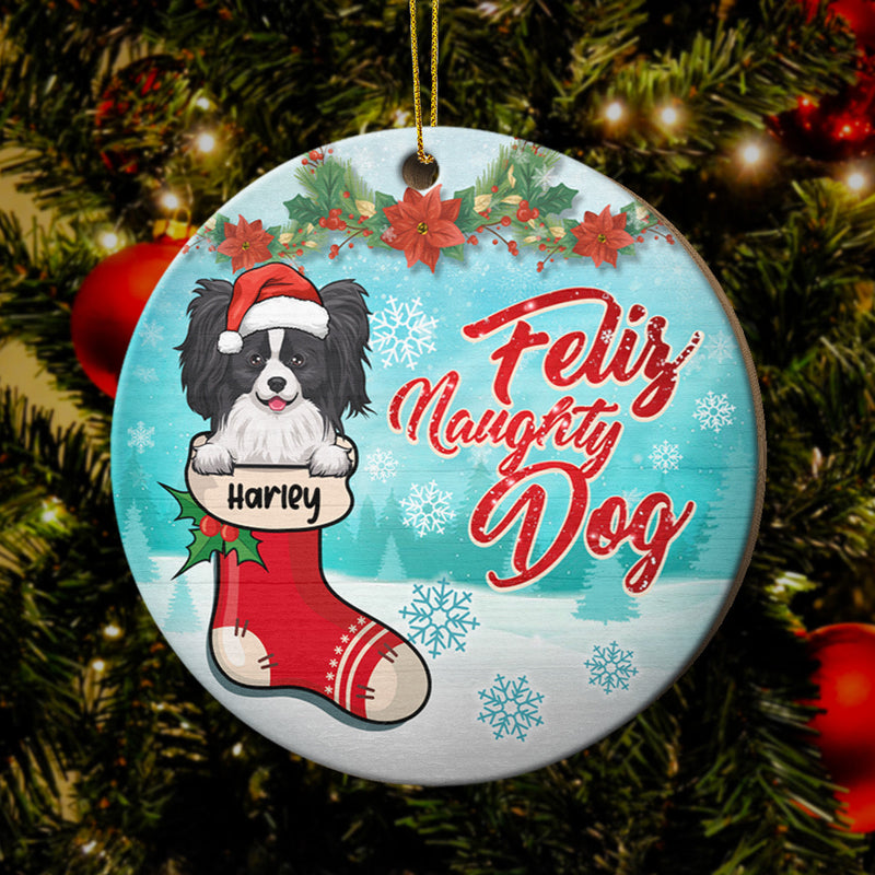 Happy Pawlidays - On The Naughty List And Regret Nothing - Personalized Custom Round Shaped Wood Christmas Ornament