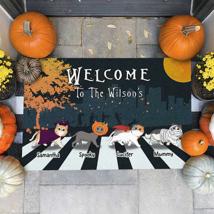 Halloween For Cats - Welcome To The Cat Family Crosswalk - Personalized Decorative Mat, Halloween Ideas.
