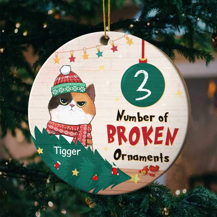 Number Of Broken Ornaments - Personalized Custom Round Shaped Wood Christmas Ornament