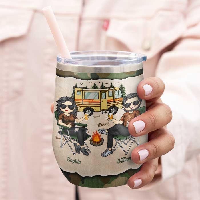 Camping Partners For Life - Gift For Camping Couples, Husband Wife, Personalized Wine Tumbler