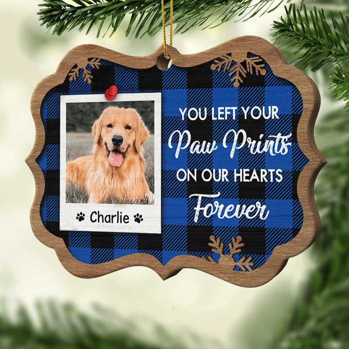 You Left Your Paw Prints On Our Hearts Forever - Personalized Custom Benelux Shaped Wood Christmas Ornament
