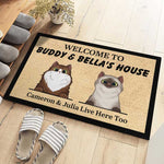 Personalized Welcome to Cat's House - Funny Personalized Cat Decorative Mat, Doormat
