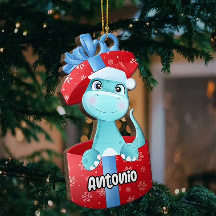 Happy A Roarrrsome Christmas - Personalized Custom Dino Shaped Wood Christmas Ornament