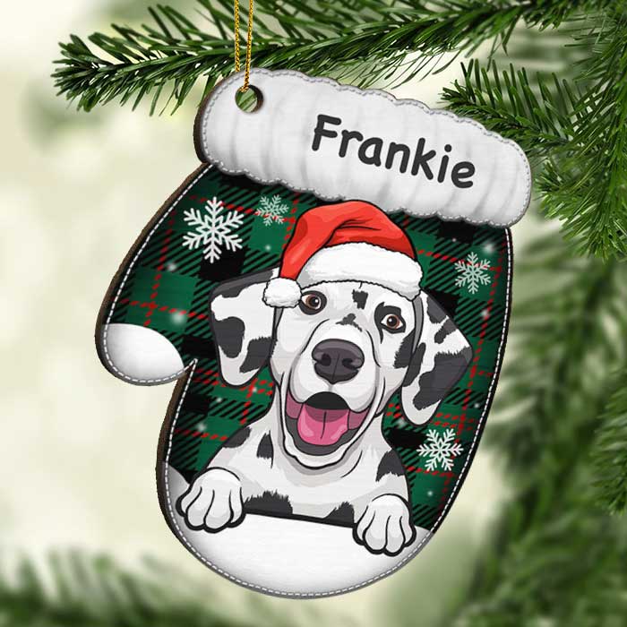 Happy Cats And Dogs On Christmas Day - Personalized Custom Glove Shaped Wood Christmas Ornament