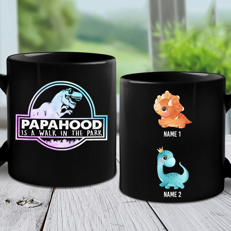 Fatherhood Is A Walk - Gift For Dad - Personalized Black Mug