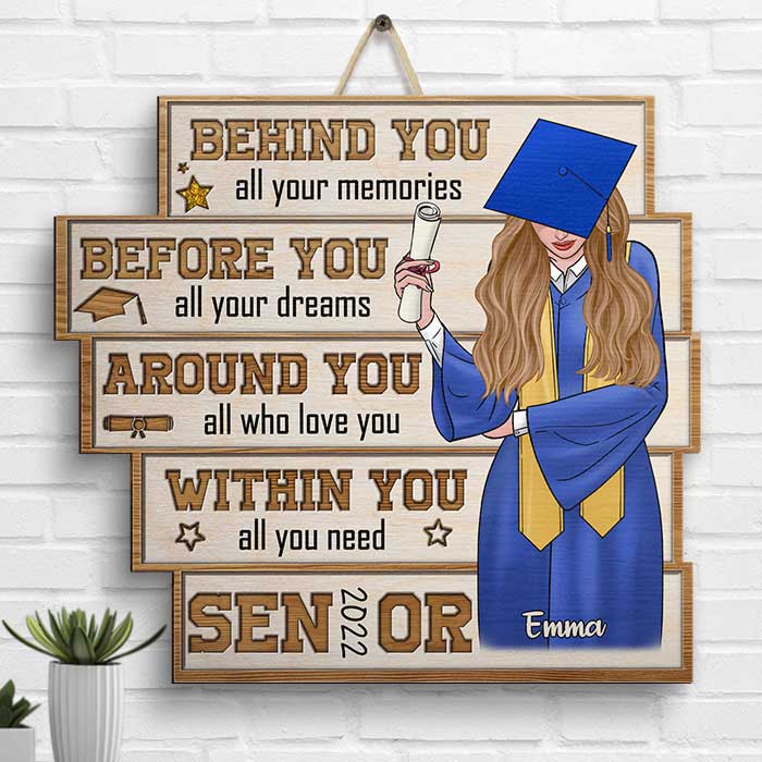 Before You, All Your Dreams - Personalized Shaped Wood Sign - Graduation Gift