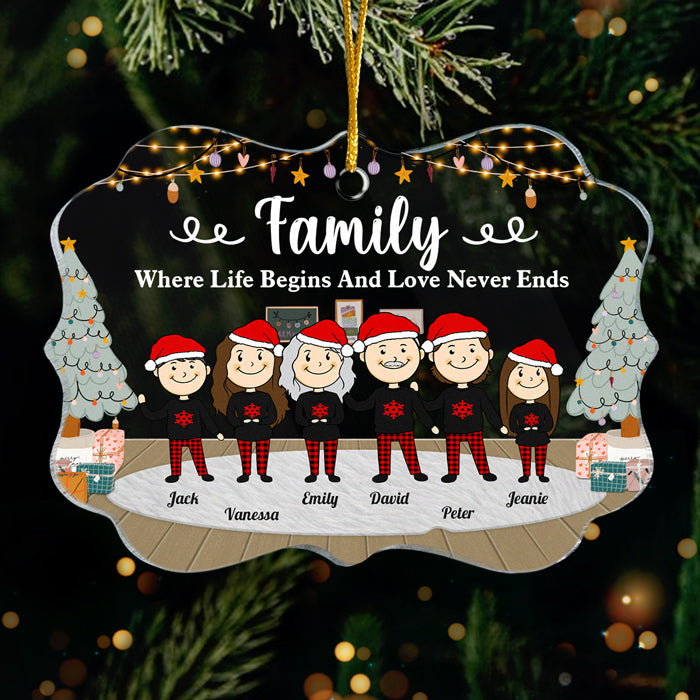 Family Where Life Begins And Love Never Ends - Personalized Custom Benelux Shaped Acrylic Christmas Ornament - Gift For Family, Christmas Gift