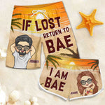 If Lost Return To Bae - Funny Personalized Custom Tropical Hawaiian Aloha Couple Beach Shorts - Summer Vacation Gift, Birthday Party Gift For Husband Wife