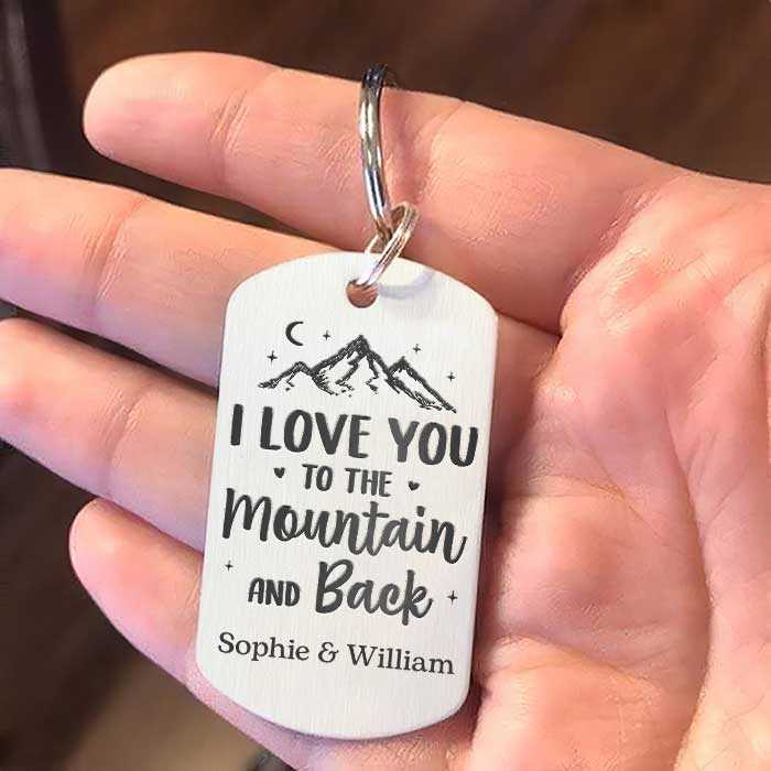 I Love You To The Mountain And Back - Upload Image, Gift For Camping Couples - Personalized Keychain