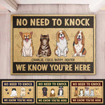 We Know You're Here, Dogs And Cats - Personalized Decorative Mat