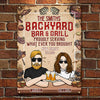 Family Backyard Bar And Grill - Gift For Couples, Husband Wife, Personalized Metal Sign