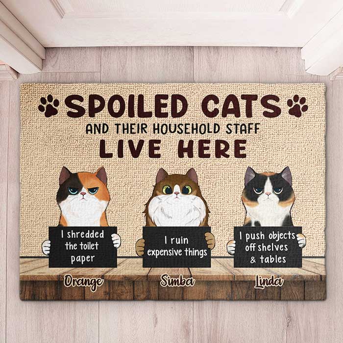 Spoiled Cats Live Here - Gift For Cat Lovers - Personalized Decorative Mat