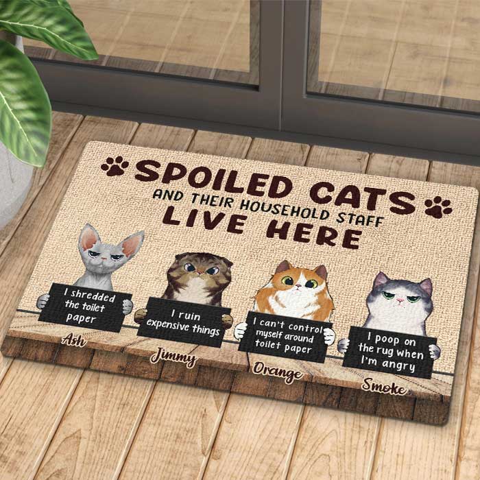Spoiled Cats Live Here - Gift For Cat Lovers - Personalized Decorative Mat