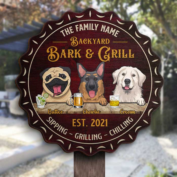 Welcome To Our House - Bark & Grill - Gift For Dog Lovers, Personalized Shaped Door Sign