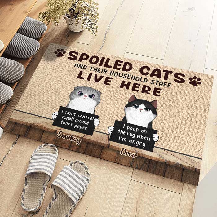 Spoiled Cats Live Here - Gift For Cat Lovers - Personalized Decorative Mat
