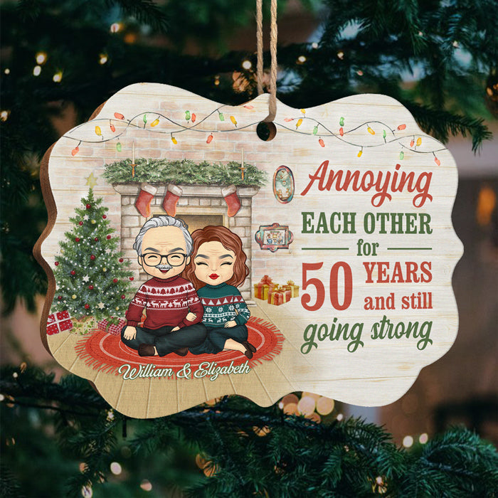 Annoying Each Other But Still Going Strong - Personalized Custom Benelux Shaped Wood Christmas Ornament - Gift For Couple, Husband Wife, Anniversary, Engagement, Wedding, Marriage Gift, Christmas Gift