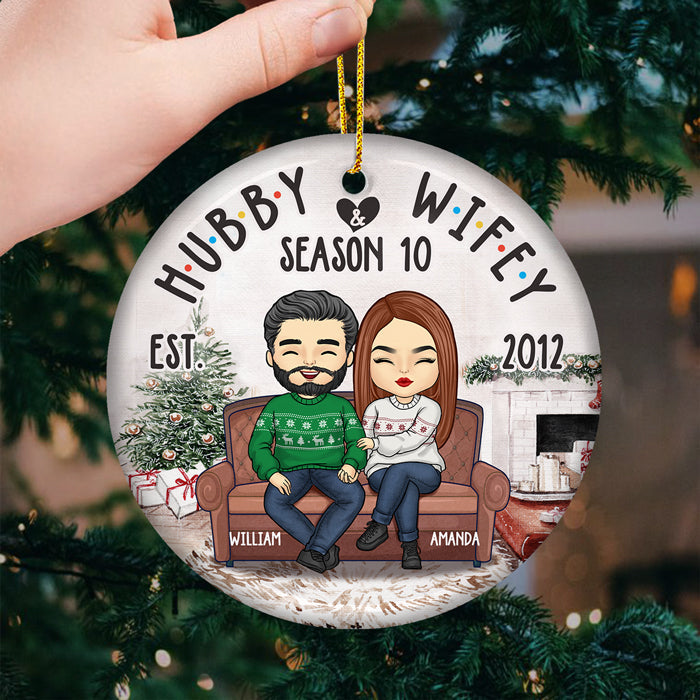 Hubby & Wifey Season Still Counting - Couple Personalized Custom Ornament - Ceramic Round Shaped - Christmas Gift For Husband Wife, Anniversary