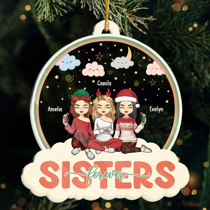 Forever Friends, Forever Young - Bestie Personalized Custom Ornament - Acrylic Snow Globe Shaped - Christmas Gift For Best Friends, BFF, Sisters