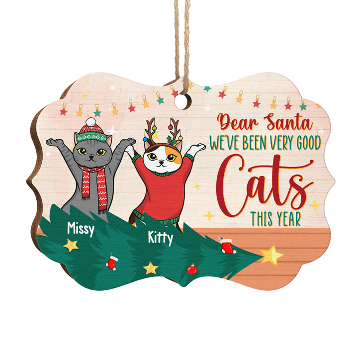 Santa, We've Been Very Good Cats - Personalized Custom Benelux Shaped Wood Christmas Ornament - Gift For Pet Lovers, Christmas Gift
