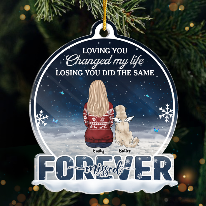 No Longer By My Side But Forever In My Heart - Memorial Personalized Custom Ornament - Acrylic Snow Globe Shaped - Sympathy Gift, Christmas Gift For Pet Owners, Pet Lovers