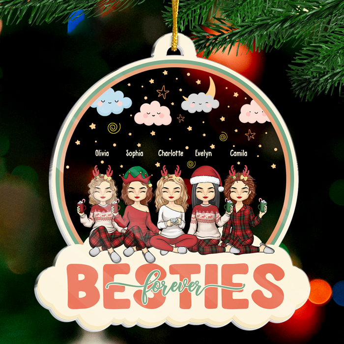 Forever Friends, Forever Young - Bestie Personalized Custom Ornament - Acrylic Snow Globe Shaped - Christmas Gift For Best Friends, BFF, Sisters