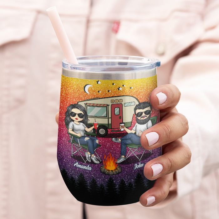 Not All Who Wander Are Lost - Camping Couple - Personalized Wine Tumbler