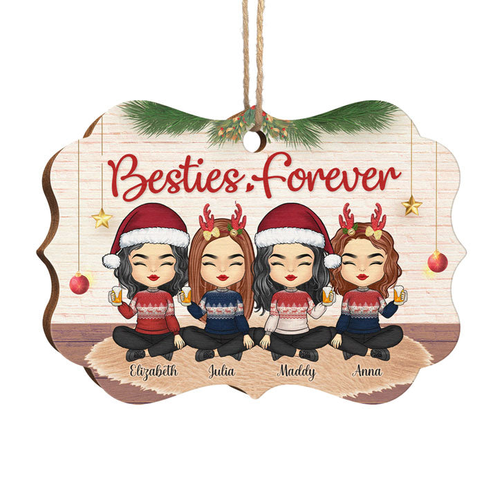 Besties Forever And Always - Personalized Custom Benelux Shaped Wood Christmas Ornament - Gift For Bestie, Best Friend, Sister, Birthday Gift For Bestie And Friend, Christmas Gift