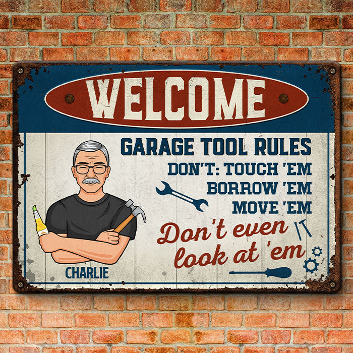 Welcome, Garage Tool Rules - Family Personalized Custom Home Decor Metal Sign - Father's Day, House Warming Gift For Dad