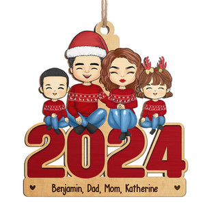 Family Sitting Together - Family Personalized Custom Ornament - Wood Unique Shaped - Christmas Gift For Family Members