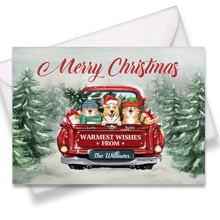 Merry Christmas Warmest Wishes From Family - Dog & Cat Personalized Custom Postcard, Greeting Cards - Christmas Gift For Pet Owners, Pet Lovers