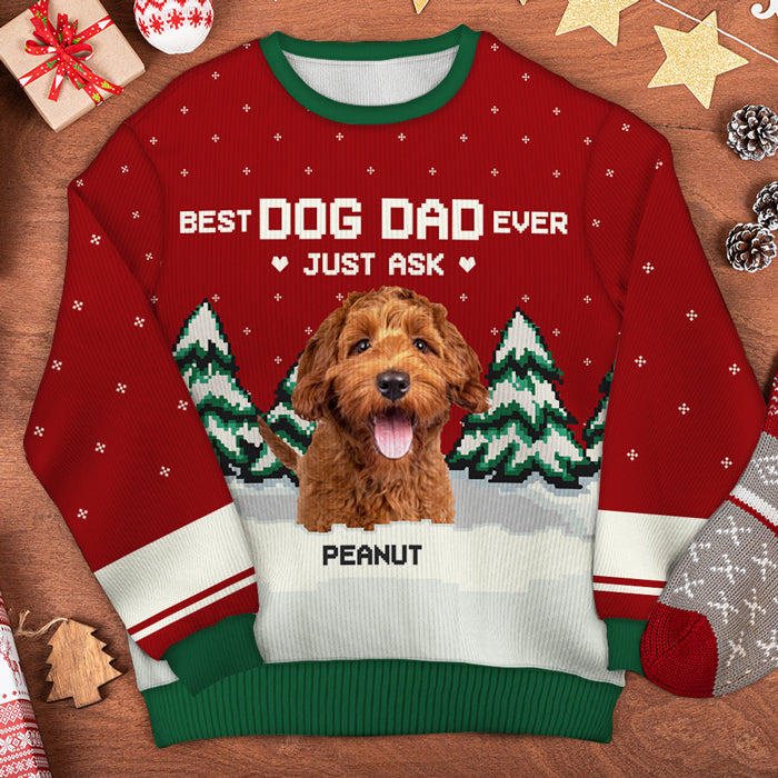 Best Cat Mom Ever, Just Ask - Personalized Custom Unisex Ugly Christmas Sweatshirt, Wool Sweatshirt, All-Over-Print Sweatshirt - Upload Image, Gift For Pet Lovers, Christmas Gift