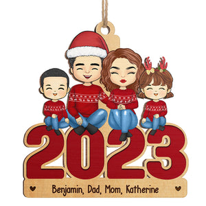 Family Sitting Together 2023 - Family Personalized Custom Ornament - Wood Unique Shaped - Christmas Gift For Family Members