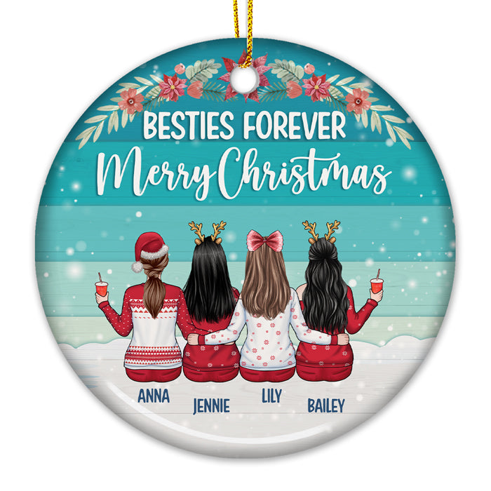 Besties Forever Merry Christmas - Personalized Custom Round Shaped Ceramic Christmas Ornament - Gift For Bestie, Best Friend, Sister, Birthday Gift For Bestie And Friend, Christmas Gift