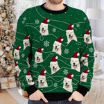 Enjoy Christmas With Your Pet Green Style With Little Snowflakes - Dog & Cat Personalized Custom Ugly Sweatshirt - Unisex Wool Jumper - Upload Image, Christmas Gift For Pet Owners, Pet Lovers