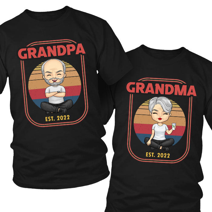 Cool Grandpa & Grandma At Sunset - Personalized Matching Couple T-Shirt - Gift For Couple, Husband Wife, Grandparents