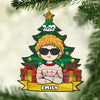 Sparkle With Joy And Laughter With Kids - Personalized Custom Pine Tree Shaped Wood Christmas Ornament