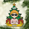 Sparkle With Joy And Laughter With Kids - Personalized Custom Pine Tree Shaped Wood Christmas Ornament