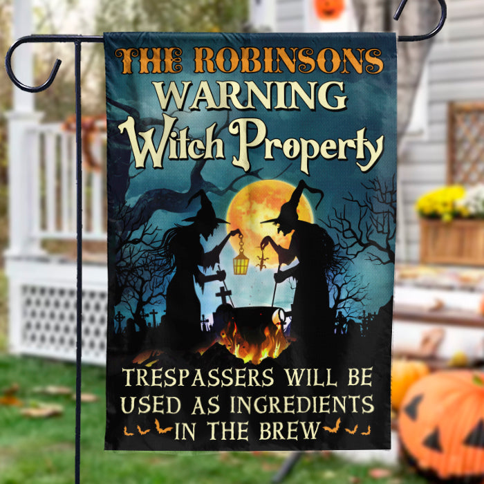 Halloween - Warning Witch Property - Personalized Flag