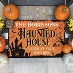 Enter At Your Own Risk - Personalized Decorative Mat, Halloween Ideas.