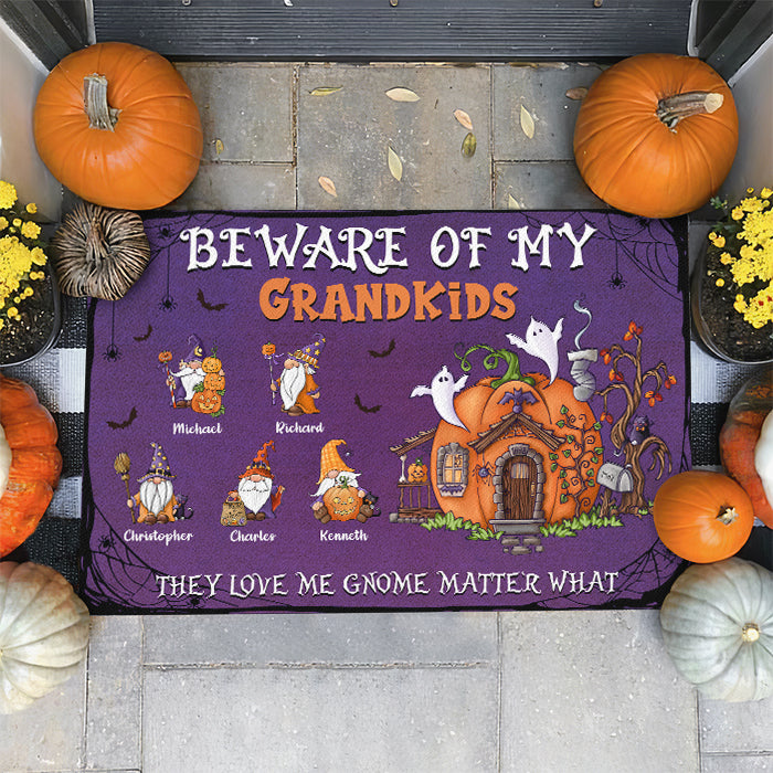 Beware Of My Grandkids - Personalized Decorative Mat, Halloween Ideas.