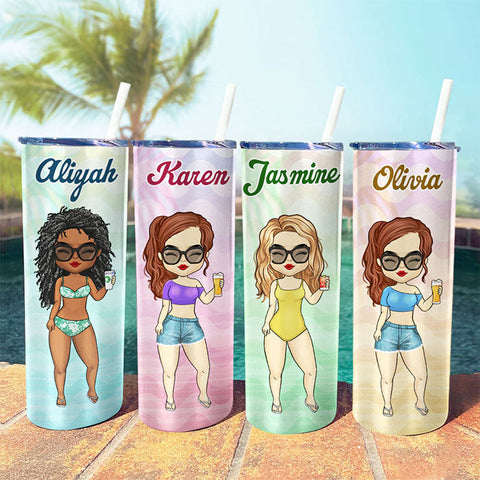 Wavy Lines Pattern For Summer - Personalized Skinny Tumbler - Gift For Bestie